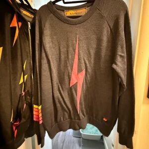 Aviator Nation blue Sweater with pink Lightning Bolt